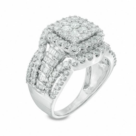 2 CT. T.W. Composite Diamond Layered Frame Ring in 10K White Gold ...