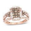 Thumbnail Image 0 of 1 CT. T.W. Champagne and White Diamond Frame Tri-Sides Ring in 10K Rose Gold