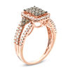 Thumbnail Image 1 of 1 CT. T.W. Champagne and White Diamond Frame Tri-Sides Ring in 10K Rose Gold