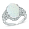 Thumbnail Image 0 of Oval Lab-Created Opal and White Sapphire Frame Ring in Sterling Silver