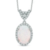 Thumbnail Image 0 of Oval Lab-Created Opal and White Sapphire Frame Drop Pendant in Sterling Silver