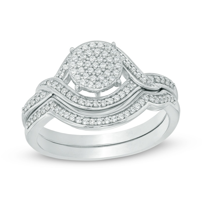 Main Image 1 of 1/3 CT. T.W. Diamond Cluster Bridal Set in 10K White Gold