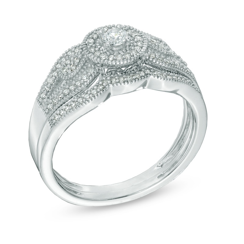 Main Image 2 of 1/4 CT. T.W. Diamond Vintage-Style Frame Bridal Set in 10K White Gold