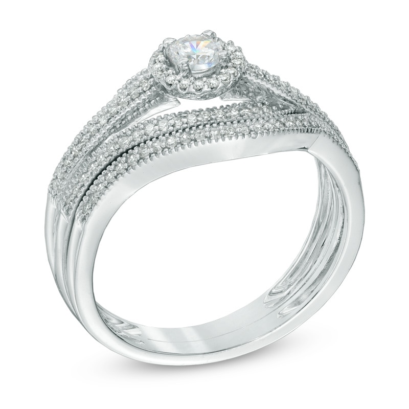 1/3 CT. T.W. Diamond Vintage-Style Bridal Set in 10K White Gold