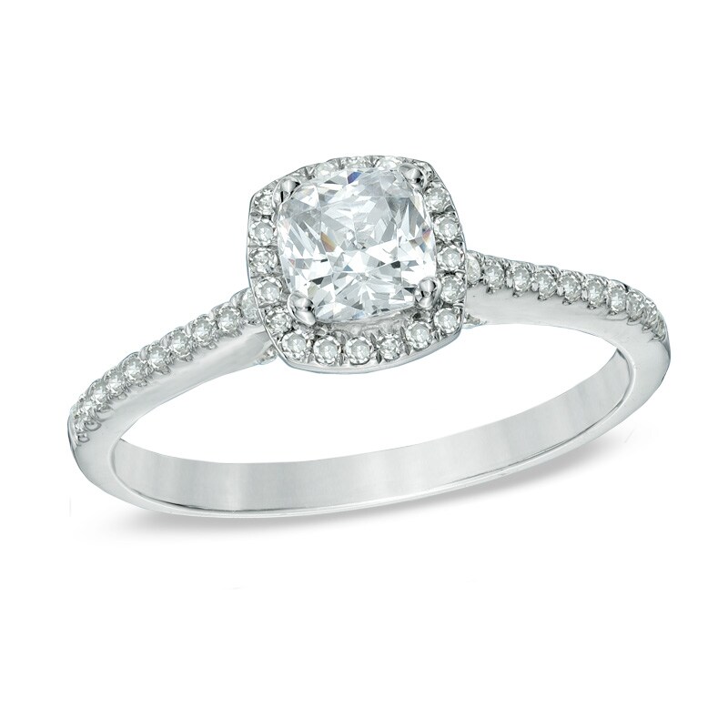 1 Ct T W Cushion Cut Diamond Frame Engagement Ring In 14k White