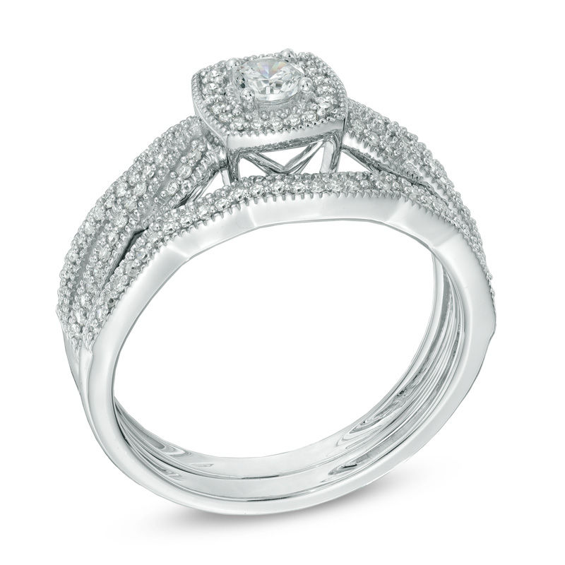 3/8 CT. T.W. Diamond Braid Vintage-Style Frame Bridal Set in 10K