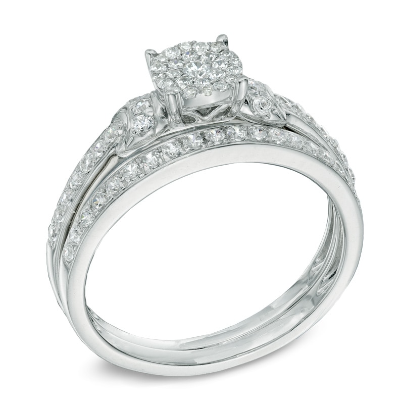 Main Image 2 of 1/2 CT. T.W. Diamond Collar Bridal Set in 14K White Gold