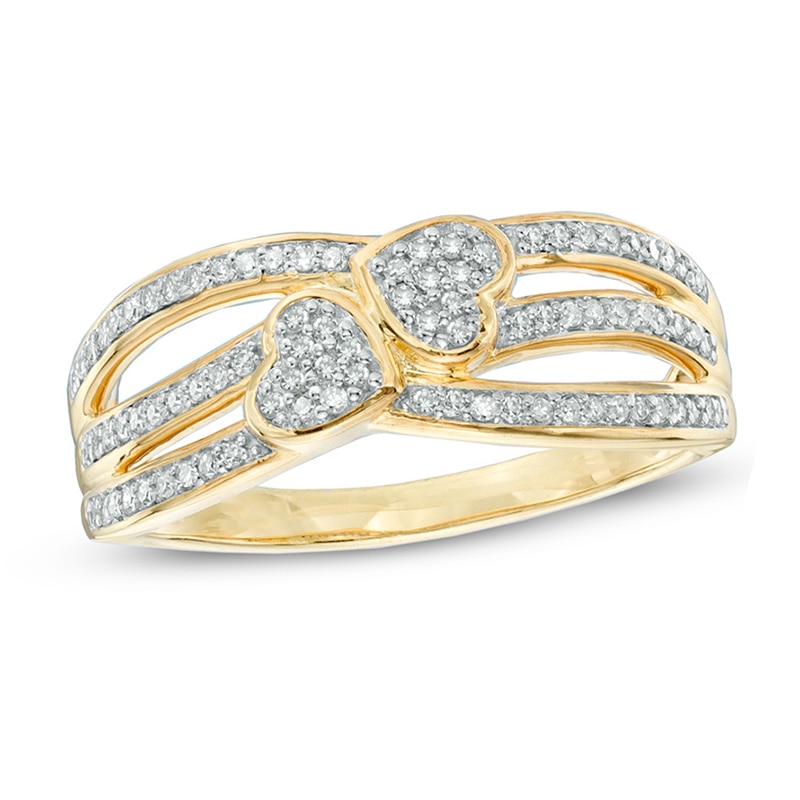1/5 CT. T.W. Diamond Double Heart Promise Ring in 10K Gold