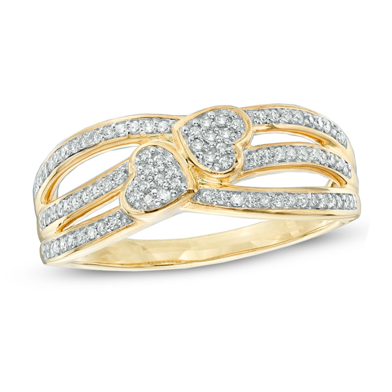 Main Image 1 of 1/5 CT. T.W. Diamond Double Heart Promise Ring in 10K Gold