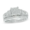 Thumbnail Image 1 of 1/3 CT. T.W. Diamond Square Composite Double Collar Bridal Set in 10K White Gold