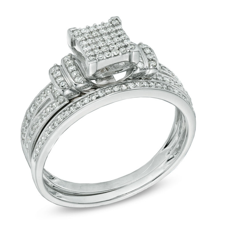 Main Image 2 of 1/3 CT. T.W. Diamond Square Composite Double Collar Bridal Set in 10K White Gold