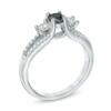 Thumbnail Image 1 of 3/4 CT. T.W. Enhanced Black and White Diamond Three Stone Split Shank Ring in 14K White Gold