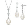 Thumbnail Image 1 of 6.5-8.0mm Freshwater Cultured Pearl and Lab-Created White Sapphire Pendant and Drop Earrings Set in Sterling Silver
