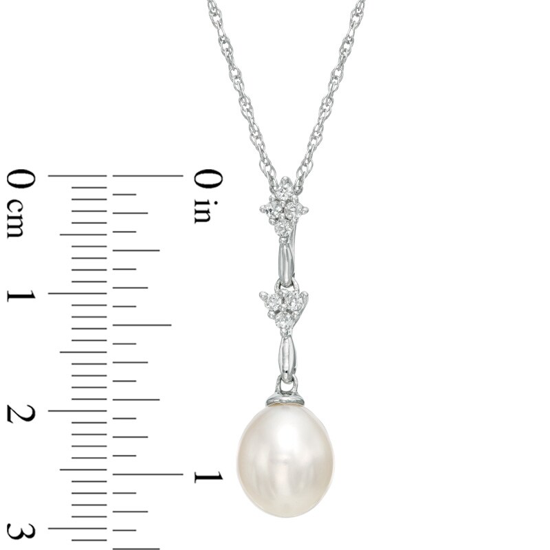 Main Image 2 of 6.5-8.0mm Freshwater Cultured Pearl and Lab-Created White Sapphire Pendant and Drop Earrings Set in Sterling Silver