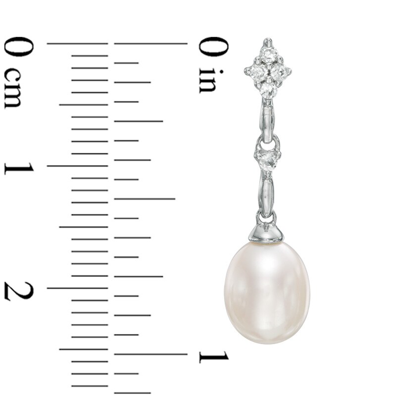 Main Image 3 of 6.5-8.0mm Freshwater Cultured Pearl and Lab-Created White Sapphire Pendant and Drop Earrings Set in Sterling Silver