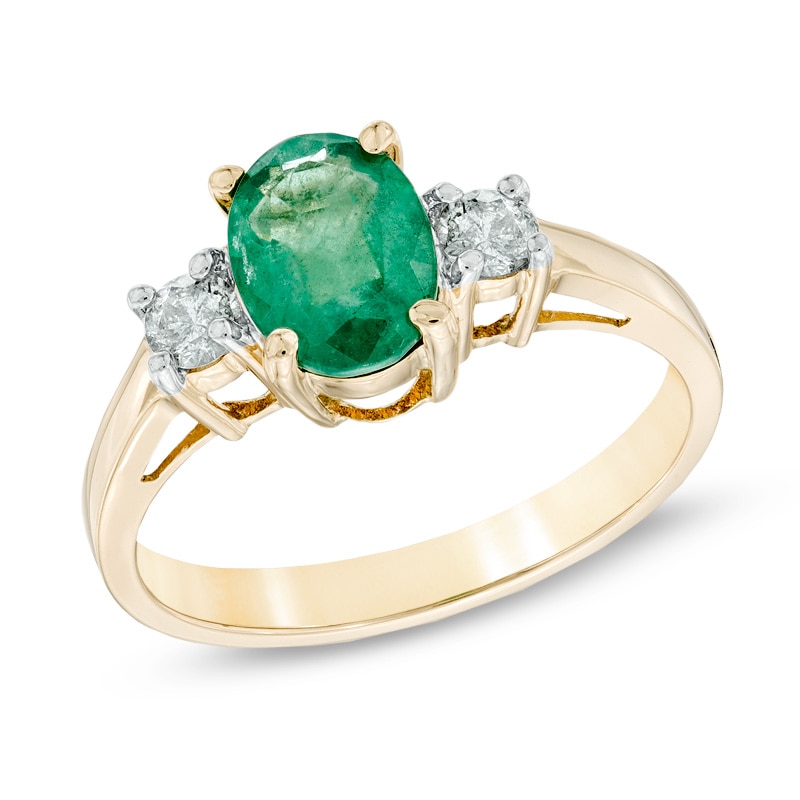 Main Image 1 of Oval Emerald and 1/5 CT. T.W. Diamond Ring in 14K Gold