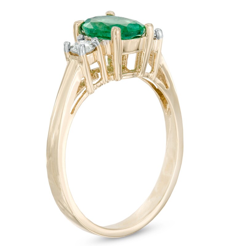 Main Image 2 of Oval Emerald and 1/5 CT. T.W. Diamond Ring in 14K Gold