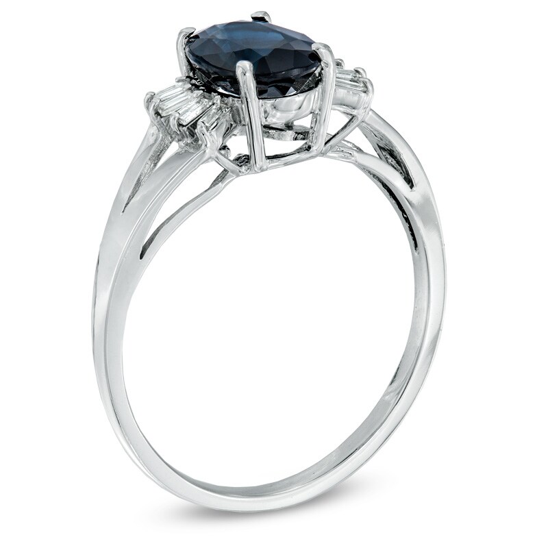 Main Image 2 of Oval Blue Sapphire and 1/8 CT. T.W. Diamond Ring in 14K White Gold