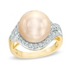 12.0mm Golden Cultured South Sea Pearl and 5/8 CT. T.W. Diamond Frame Ring in 14K Gold