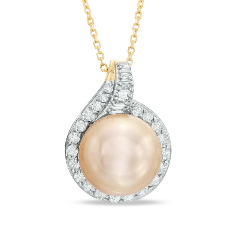 Main Image 1 of 12.0mm Golden South Sea Cultured Pearl and 1/2 CT. T.W. Diamond Frame Pendant in 14K Gold