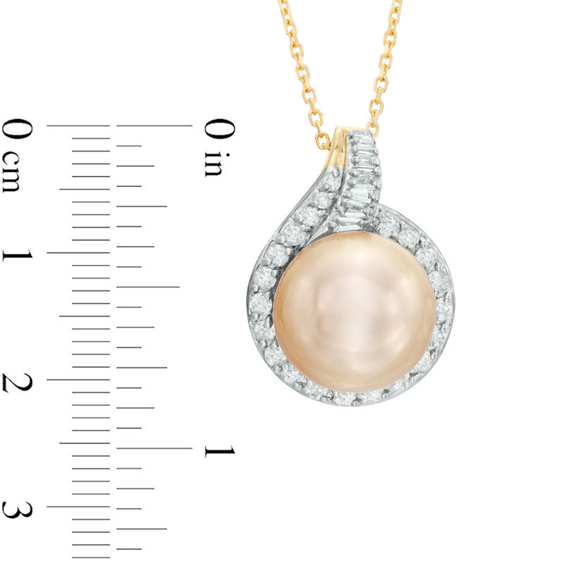 12.0mm Golden Cultured South Sea Pearl and 1/2 CT. T.W. Diamond Frame Pendant in 14K Gold