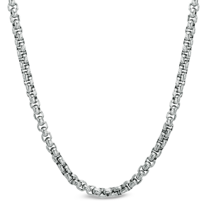 Main Image 1 of Men's Signature Tag Box Chain Necklace in Stainless Steel - 30"