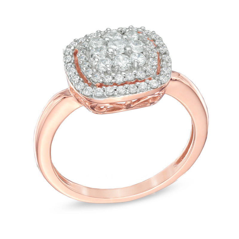 Main Image 2 of 1/2 CT. T.W. Multi-Diamond Frame Ring in 10K Rose Gold
