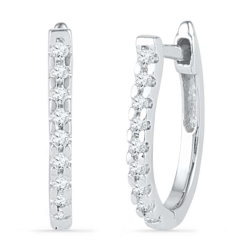 Main Image 1 of 1/8 CT. T.W. Diamond Hoop Earrings in 10K White Gold