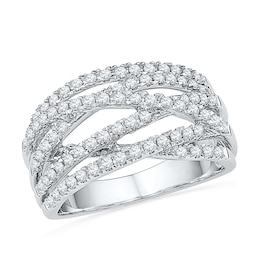 5/8 CT. T.W. Diamond Multi-Row Crossover Ring in 10K White Gold