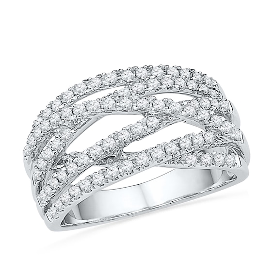 10k White Gold Womens Round Diamond Crossover Band Ring 1/6 Cttw 