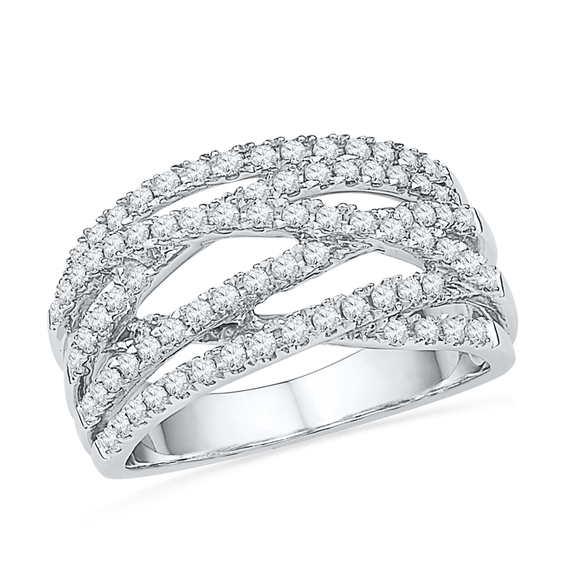 Main Image 1 of 5/8 CT. T.W. Diamond Multi-Row Crossover Ring in 10K White Gold