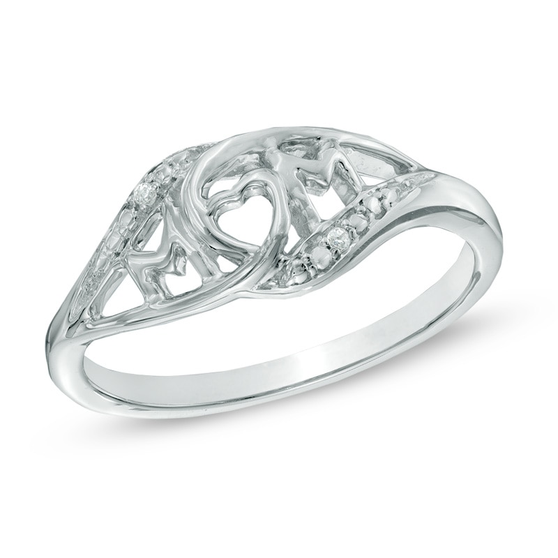 Main Image 1 of Diamond Accent "MOM" Ring in Sterling Silver
