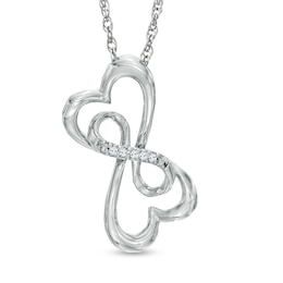 Diamond Accent Double Loop Heart Pendant in Sterling Silver