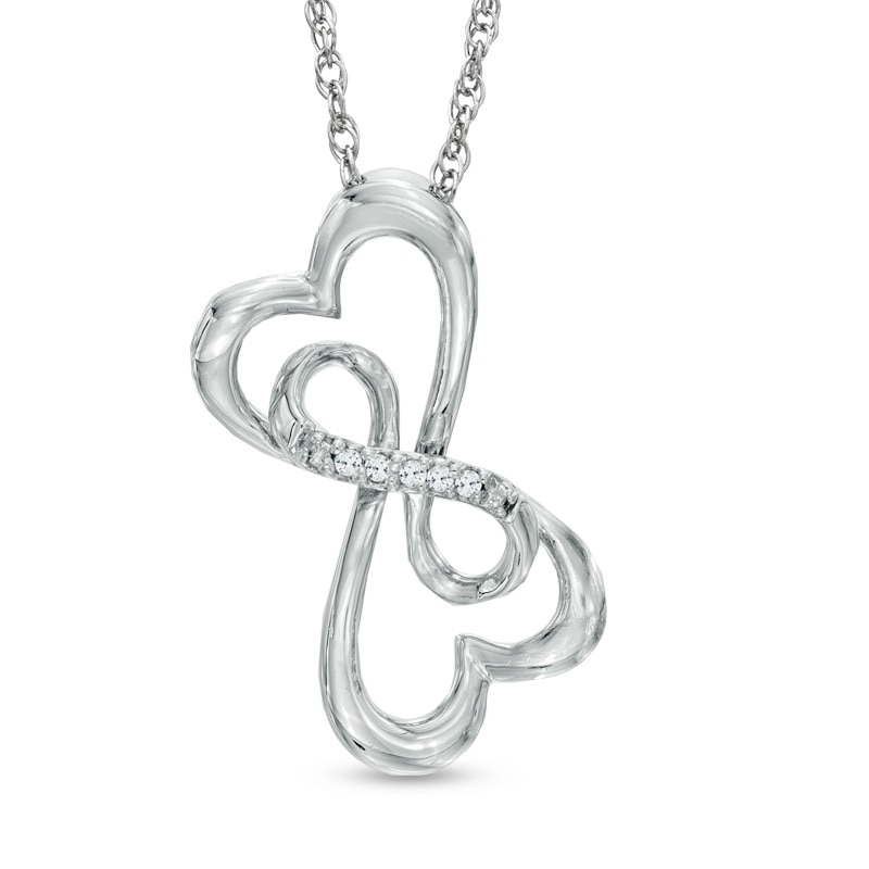 Diamond Accent Double Loop Heart Pendant in Sterling Silver