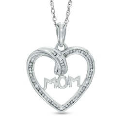 Diamond Accent &quot;MOM&quot; Heart Pendant in Sterling Silver