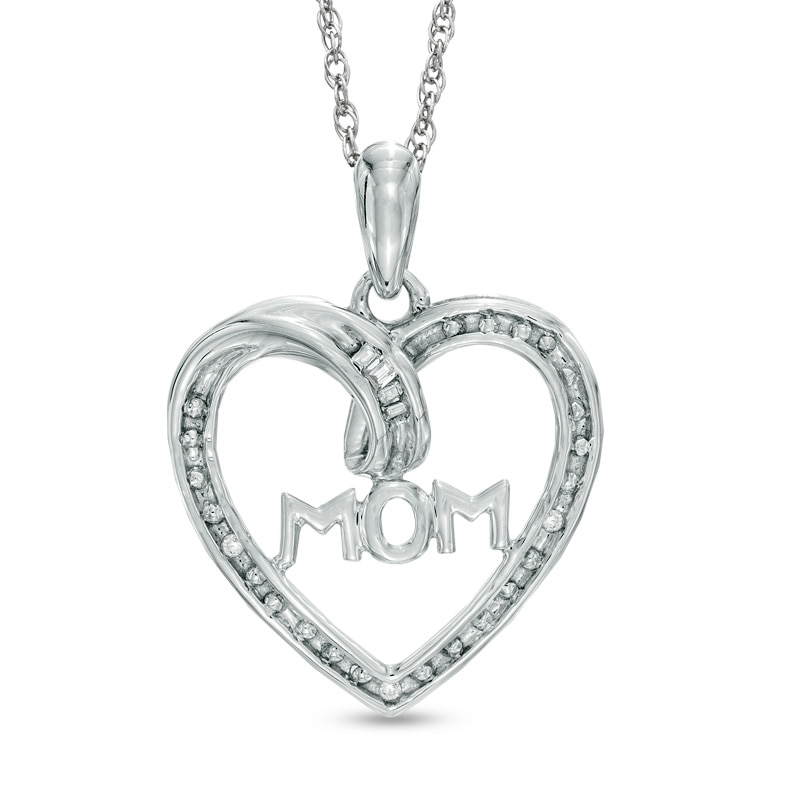 Main Image 1 of Diamond Accent "MOM" Heart Pendant in Sterling Silver