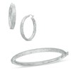 Thumbnail Image 1 of Satin Finish Bangle and Hoop Earrings Set in Sterling Silver - 7.5"