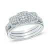 Thumbnail Image 1 of 1/2 CT. T.W. Diamond Frame Three Stone Cluster Three Piece Bridal Set in 10K White Gold
