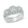 Thumbnail Image 0 of 1 CT. T.W. Diamond Frame Three Stone Cluster Three Piece Bridal Set in 10K White Gold