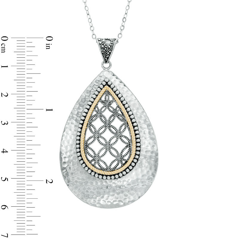 Lattice Teardrop Pendant in Sterling Silver and 14K Two-Tone Gold