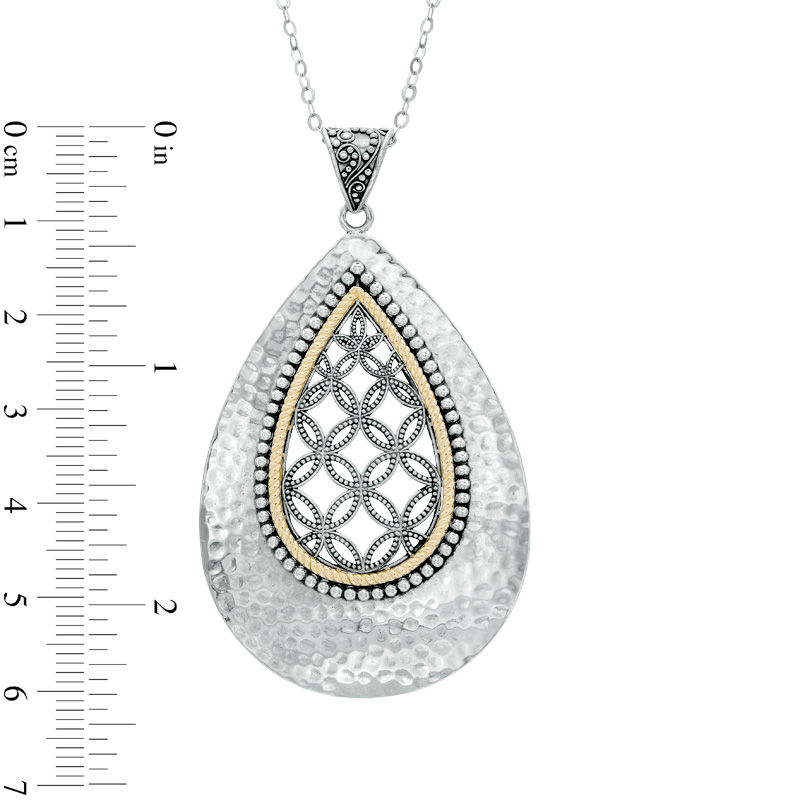Main Image 2 of Lattice Teardrop Pendant in Sterling Silver and 14K Two-Tone Gold