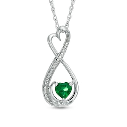 5.0mm Heart-Shaped Lab-Created Emerald and Diamond Accent Infinity Heart &quot;MOM&quot; Pendant in Sterling Silver