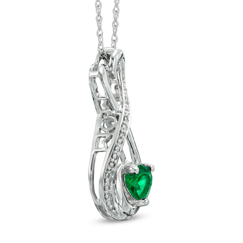 5.0mm Heart-Shaped Lab-Created Emerald and Diamond Accent Infinity Heart "MOM" Pendant in Sterling Silver