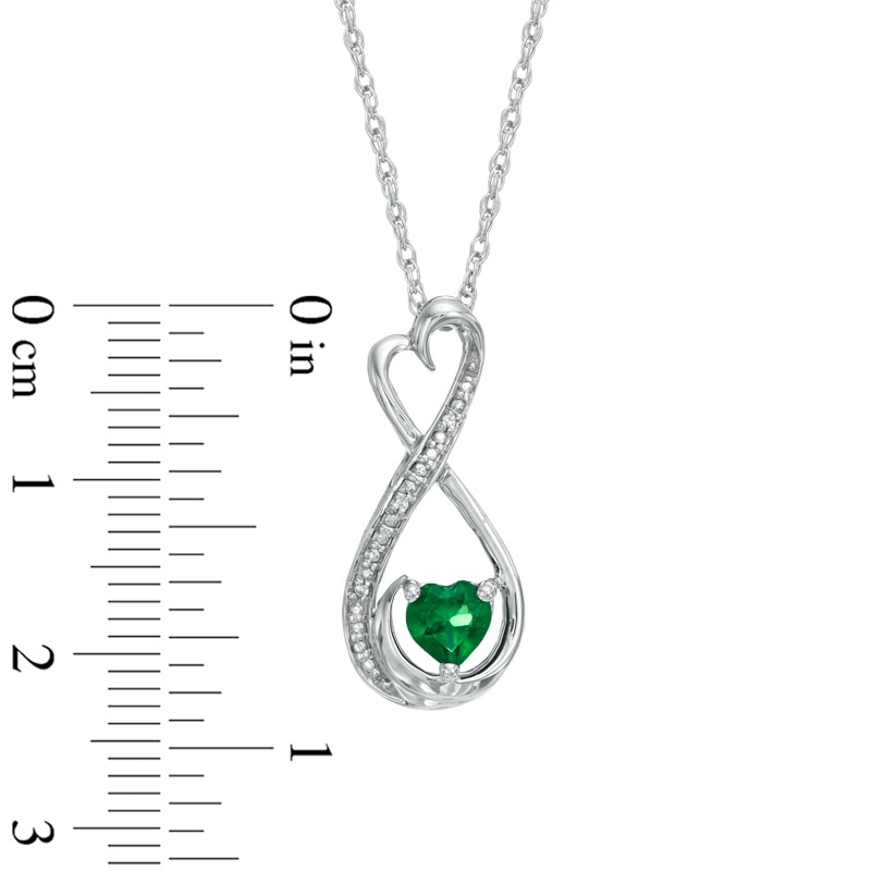 Main Image 3 of 5.0mm Heart-Shaped Lab-Created Emerald and Diamond Accent Infinity Heart "MOM" Pendant in Sterling Silver