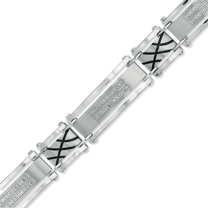 Men's 1/4 CT. T.W. Diamond Double Row Bracelet in Stainless Steel - 8.5"