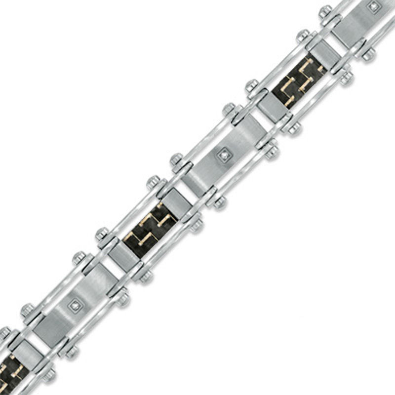 Men's Carbon Fiber and Diamond Accent Bracelet in Stainless Steel - 8.5"