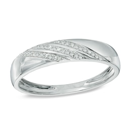 Men's 1/10 CT. T.W. Diamond  Slant Striped Wedding Band in 10K White Gold