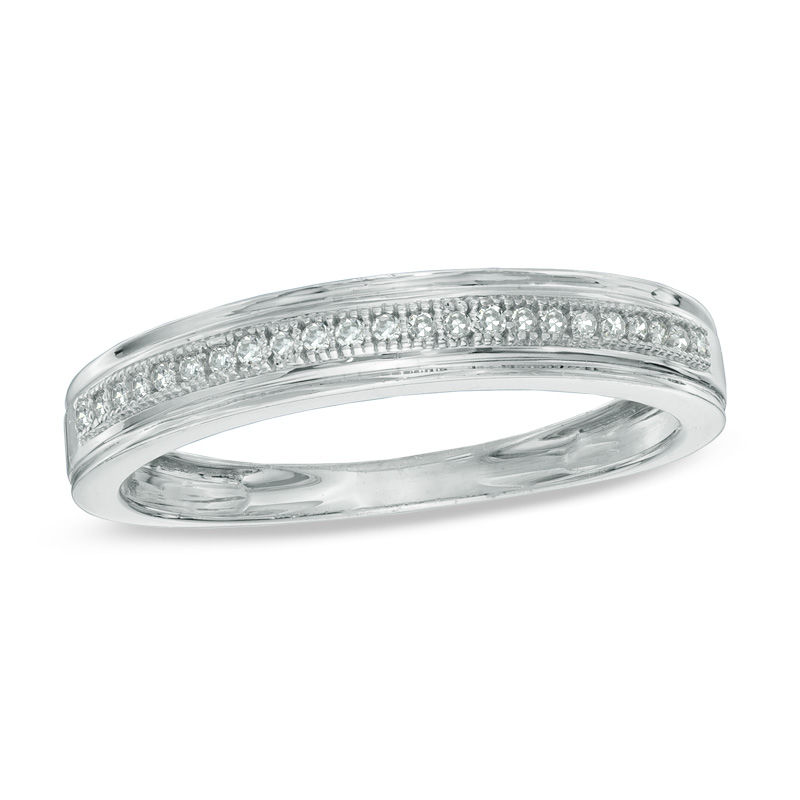 Main Image 1 of Men's 1/20 CT. T.W. Diamond Wedding Band in 10K White Gold