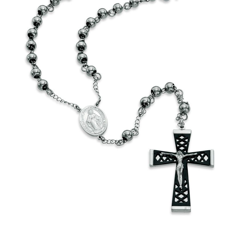 Men s Rosary Necklace in Two Tone Stainless Steel 24 Zales Outlet