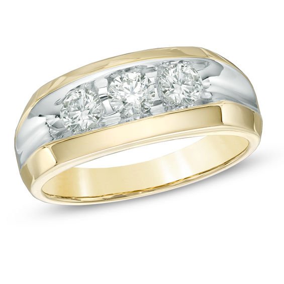 Men s 1 CT. T.W. Diamond Three Stone Wedding Band in 14K Gold Zales Outlet